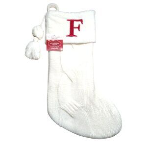 St. Nicholas Square 21 inch White Knitted Initial F Monogram Christmas Stocking